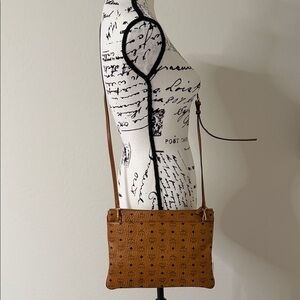 MCM Cognac Leather Crossbody Pouch In Visetos Original Crossbody